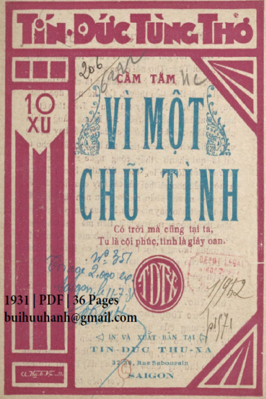 Vì Một Chữ Tình (NXB Tín Đức Thư Xã 1931) - Cẩm Tâm, 36 Trang