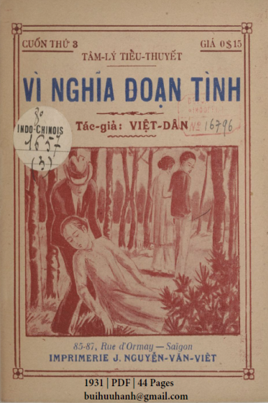 Vì Nghĩa Đoạn Tình Cuốn 3 (NXB Nguyễn Văn Viết 1931) - Việt Dân, 44 Trang