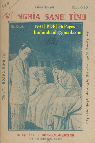 Vì Nghĩa Sanh Tình (NXB Đức Lưu Phương 1931) - Hoàng Minh Tự, 36 Trang