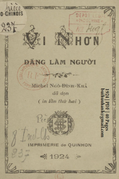 Vi Nhơn Đấng Làm Người (NXB Qui Nhơn 1924) - Ngô Đình Khả, 40 Trang