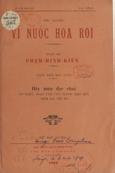 Vì Nước Hoa Rơi (NXB Đức Lưu Phương 1929) - Phạm Minh Kiên, 50 Trang