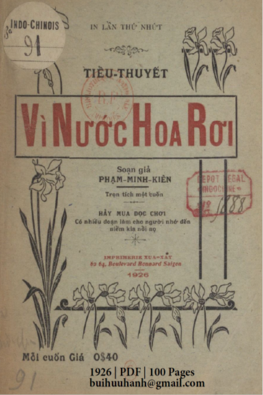 Vì Nước Hoa Rơi (NXB Xưa Nay 1926) - Phạm Minh Kiên, 100 Trang