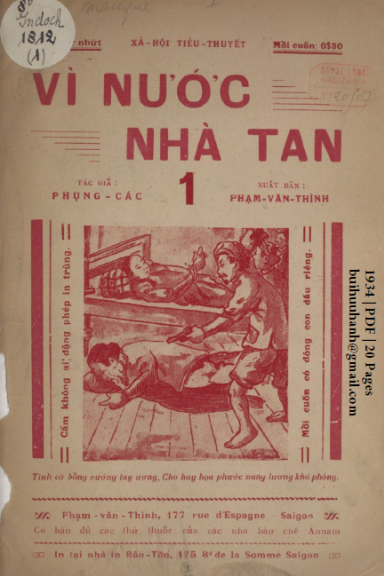 Vì Nước Nhà Tan Cuốn 1 (NXB Bảo Tồn 1934) - Phụng Các, 20 Trang