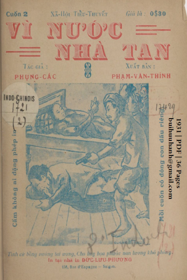Vì Nước Nhà Tan Cuốn 2 (NXB Đức Lưu Phương 1931) - Phụng Các, 36 Trang