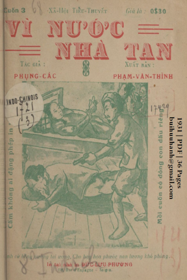 Vì Nước Nhà Tan Cuốn 3 (NXB Đức Lưu Phương 1931) - Phụng Các, 36 Trang