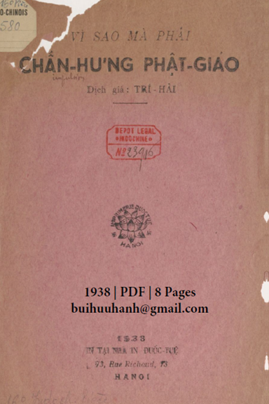 Vì Sao Phải Chấn Hưng Phật Giáo (NXB Đuốc Tuệ 1938) - Trí Hải, 8 Trang