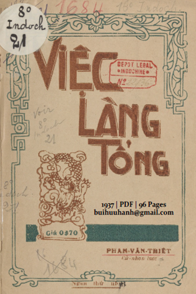 Việc Làng Tổng (NXB Thế Giới 1937) - Phan Văn Thiết, 96 Trang