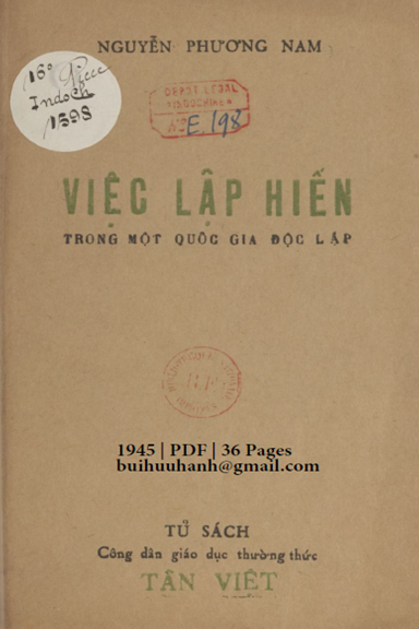 Việc Lập Hiến (NXB Tân Việt 1945) - Nguyễn Phương Nam, 36 Trang