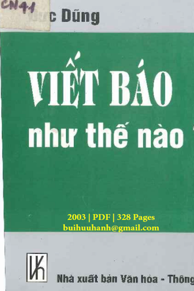 Viết Báo Như Thế Nào (NXB Văn Hóa Thông Tin 2003) - Đức Dũng, 328 Trang