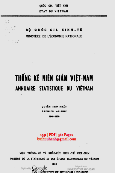 Việt Nam Niên Giám Thống Kê 1949-1950 (NXB Viện Thống Kê 1951) - Bộ Kinh Tế, 362 Trang