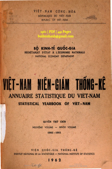 Việt Nam Niên Giám Thống Kê 1960-1961 (NXB Viện Thống Kê 1962) - Bộ Kinh Tế, 491 Trang