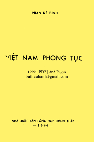 Việt Nam Phong Tục (NXB Đồng Tháp 1990) - Phan Kế Bính, 363 Trang
