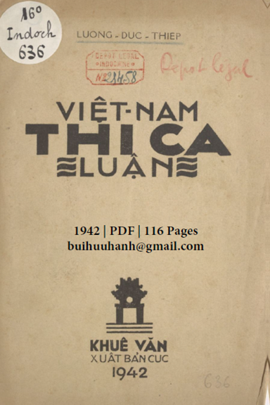 Việt Nam Thi Ca Luận (NXB Khuê Văn 1942) - Lương Đức Thiệp, 116 Trang