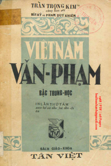 Việt Nam Văn Phạm Bậc Trung Học (NXB Tân Việt 1968) - Trần Trọng Kim, 218 Trang