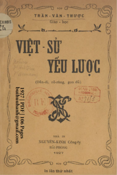 Việt Sử Yếu Lược (NXB Nguyễn Kính 1927) - Trần Văn Thược, 106 Trang