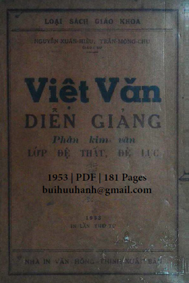 Việt Văn Diễn Giảng-Phần Kim Văn (NXB Văn Hồng Thịnh 1953) - Nguyễn Xuân Hiếu, 181 Trang