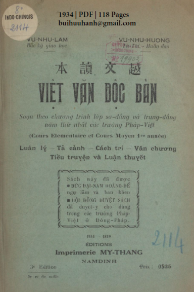 Việt Văn Độc Bản (NXB Mỹ Thắng 1934) - Vũ Như Lâm, 118 Trang