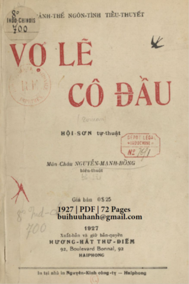 Vợ Lẽ Cô Đầu (NXB Hương Hát Thư Điếm 1927) - Nguyễn Mạnh Bổng, 72 Trang
