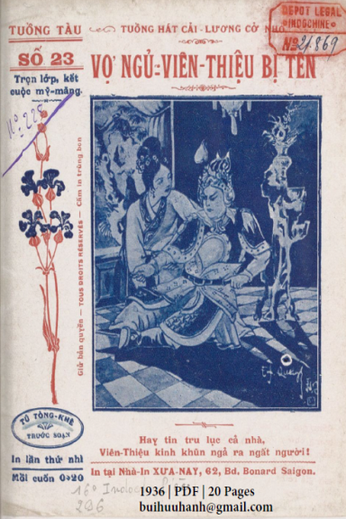 Vợ Ngủ Viên Thiệu Bị Tên (NXB Xưa Nay 1936) - Tú Tòng Khê, 20 Trang