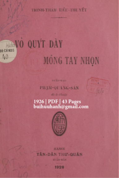 Vỏ Quýt Dày Móng Tay Nhọn (NXB Tân Dân 1926) - Phạm Quang Sán, 43 Trang