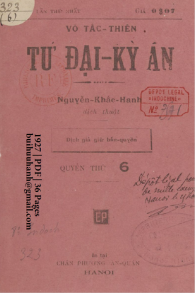 Võ Tắc Thiên Tứ Đại Kỳ Án Quyển 6 (NXB Chân Phương 1927) - Nguyễn Khắc Hanh, 36 Trang