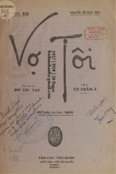 Vợ Tôi Quyển 10 (NXB Tân Dân 1927) - Nguyễn Đỗ Mục, 20 Trang