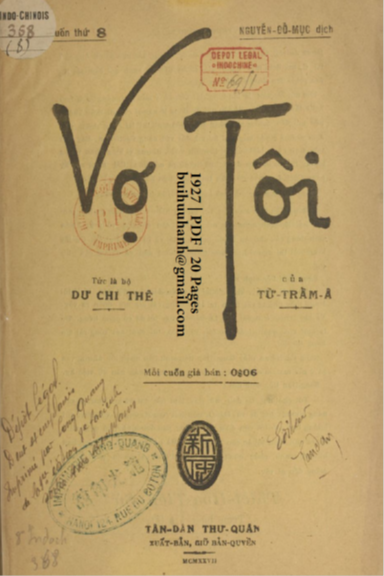 Vợ Tôi Quyển 8 (NXB Tân Dân 1927) - Nguyễn Đỗ Mục, 20 Trang