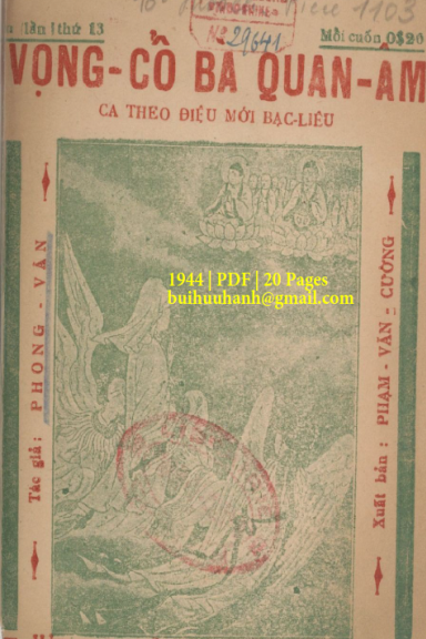 Vọng Cổ Bà Quan Âm (NXB Bảo Tồn 1944) - Phong Vân, 20 Trang