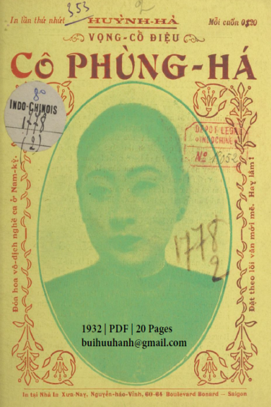 Vọng Cổ Cô Phùng Há Cuốn 2 (NXB Xưa Nay 1932) - Huỳnh Hà, 20 Trang