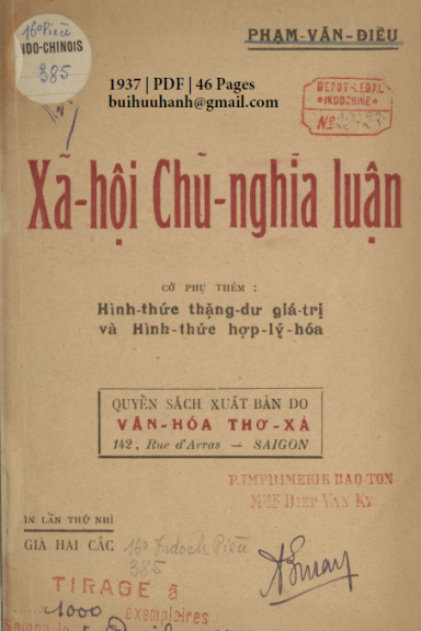 Xã Hội Chủ Nghĩa Luận (NXB Văn Hóa Thơ Xã 1937) - Phạm Văn Điều, 46 Trang