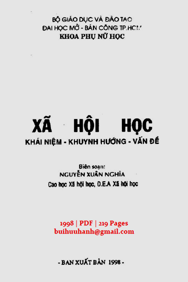 Xã Hội Học Khái Niệm, Khuynh Hướng, Vấn Đề (NXB Đại Học Mở 1998) - Nguyễn Xuân Nghĩa, 219 Trang
