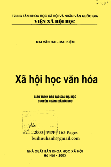 Xã Hội Học Văn Hóa (NXB Khoa Học Xã Hội 2003) - Mai Văn Hai, 163 Trang