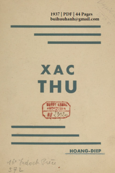 Xác Thu (NXB Thụy Ký 1937) - Hoàng Diệp, 44 Trang