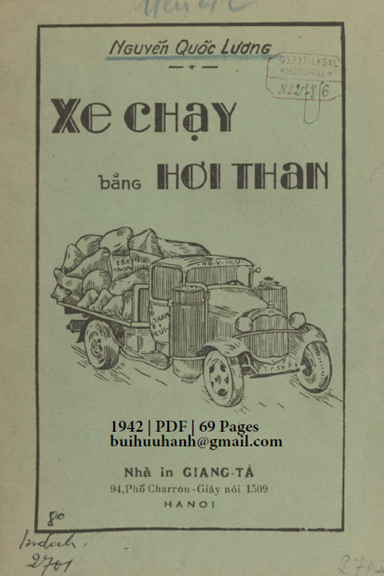 Xe Chạy Bằng Hơi Than (NXB Giang Tả 1942) - Nguyễn Quốc Lương, 69 Trang