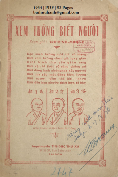 Xem Tướng Biết Người (NXB Tín Đức Thư Xã 1934) - Trương Minh Ý, 52 Trang