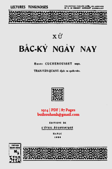 Xứ Bắc Kỳ Ngày Nay (NXB Hà Nội 1924) - Henri Cucherousset, 87 Trang