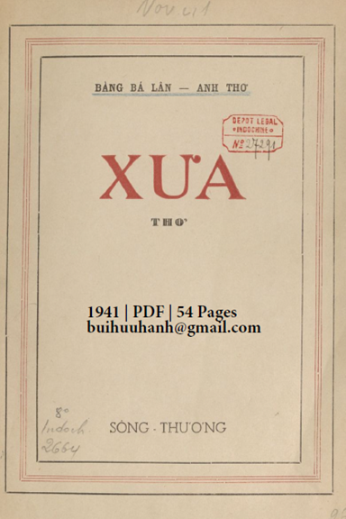 Xưa (NXB Sông Thương 1941) - Bàng Bá Lân, 54 Trang