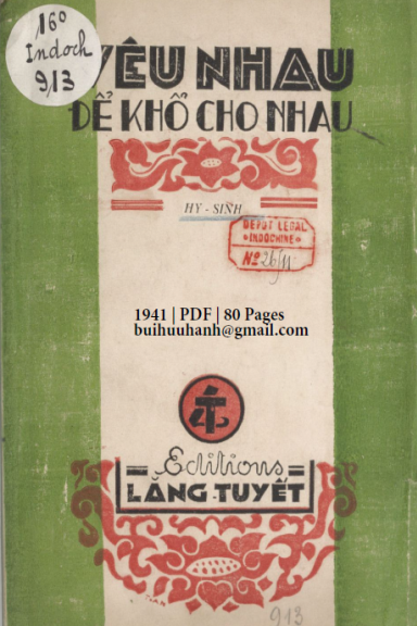 Yêu Nhau Để Khổ Cho Nhau (NXB Lăng Tuyết 1941) - Hy Sinh, 80 Trang