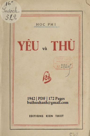 Yêu Và Thù (NXB Kiến Thiết 1942) - Học Phi, 172 Trang